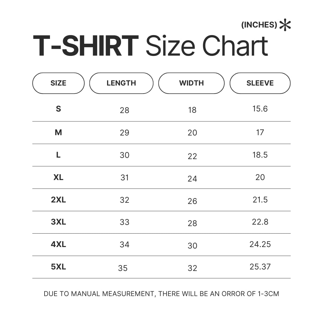 T shirt Size Chart - Space Dandy Store