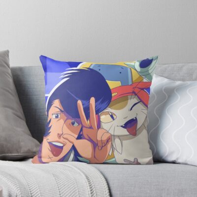 Space Dandy And Meow Crew Throw Pillow